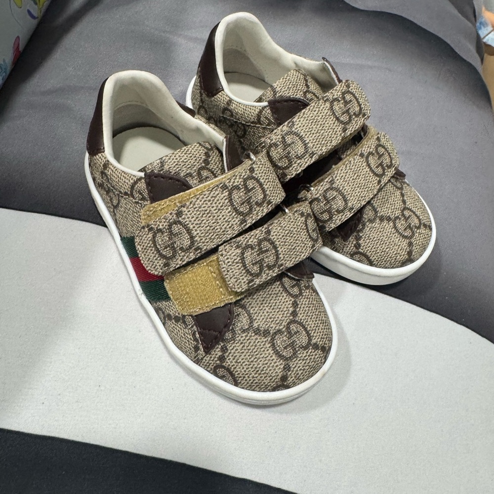 Gucci Brown and Green Velcro Sneakers